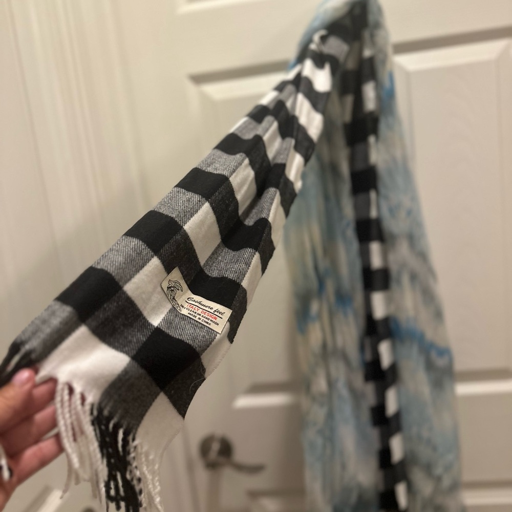 Pendleton Black and White Plaid scarf & blue sheer scarf